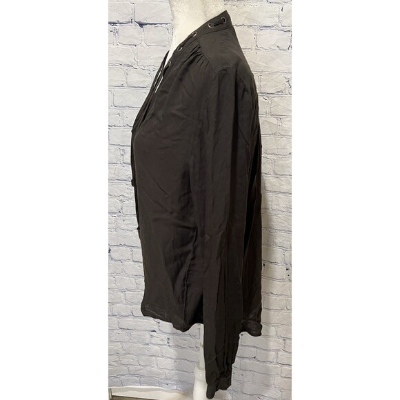 Cloth & Stone Blouse Womens Olive Small Long Sleeve V-Neck High-Low Tie Neck - Picture 3 of 7